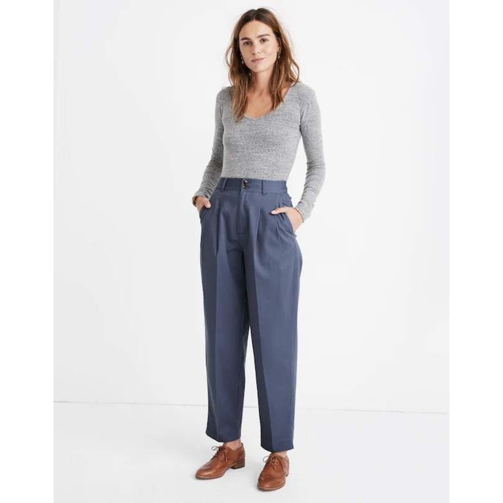 Madewell Pleated Taper Wide Leg Chinos Sunfaded Indigo High Rise Trousers Size 2